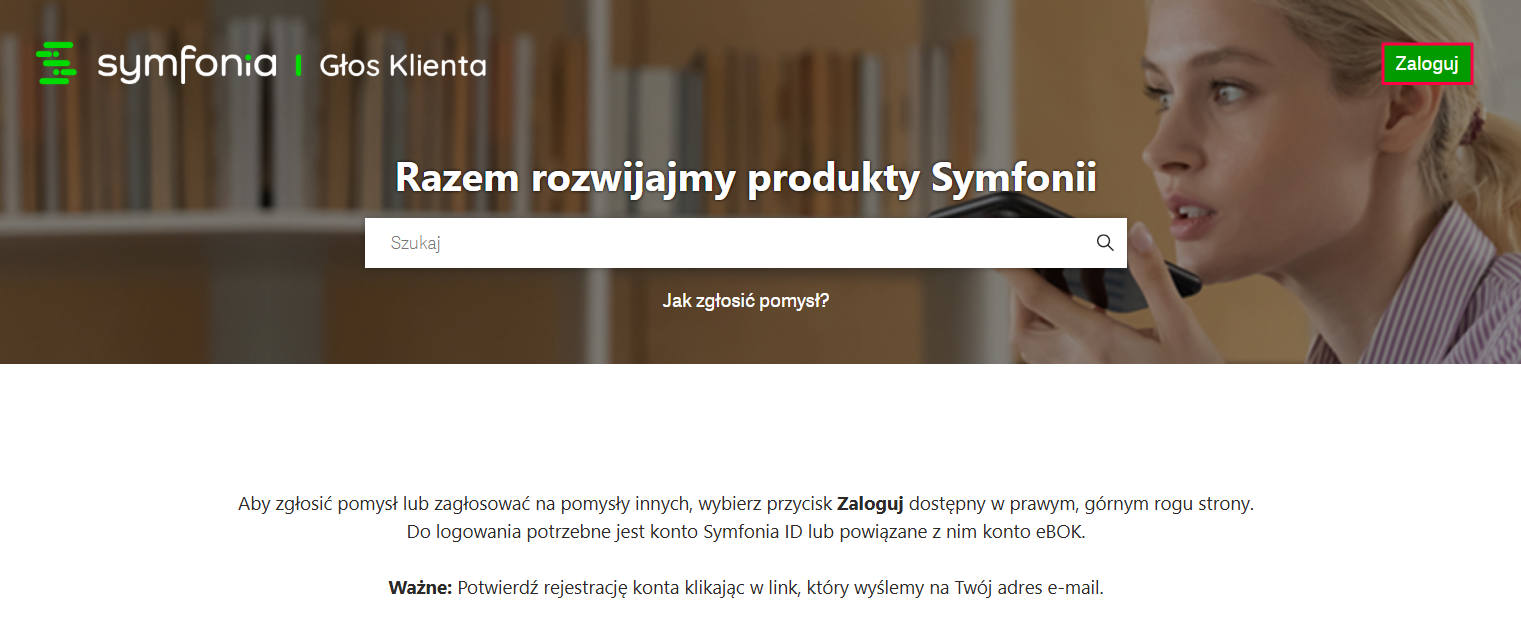 Przycisk Zaloguj w prawym górnym rogu