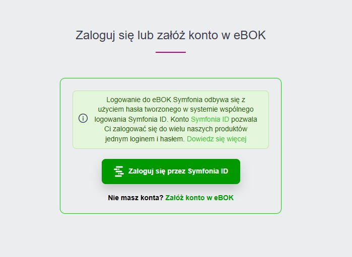 Wybór opcji Zaloguj się przez Symfonia ID