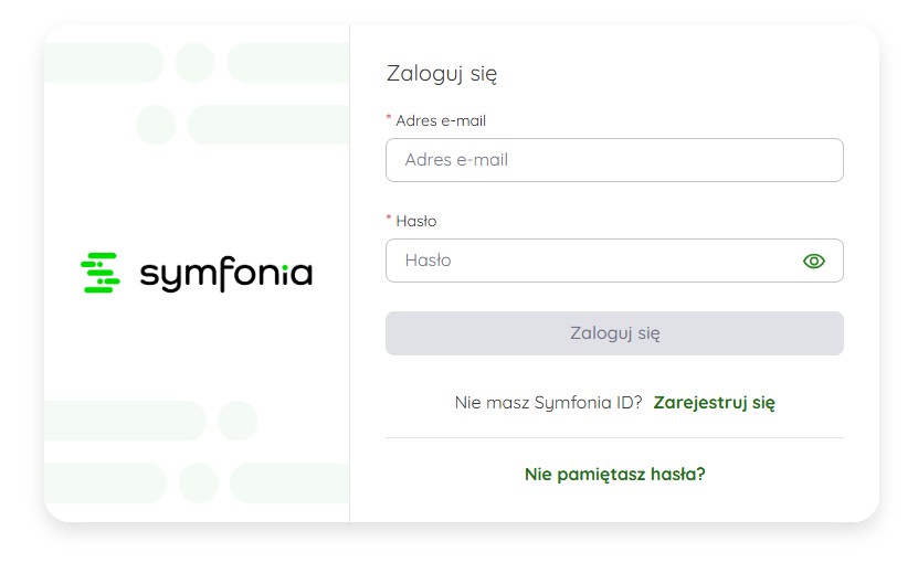 Logowanie do Symfonia ID przy użyciu adresu e-mail i hasła