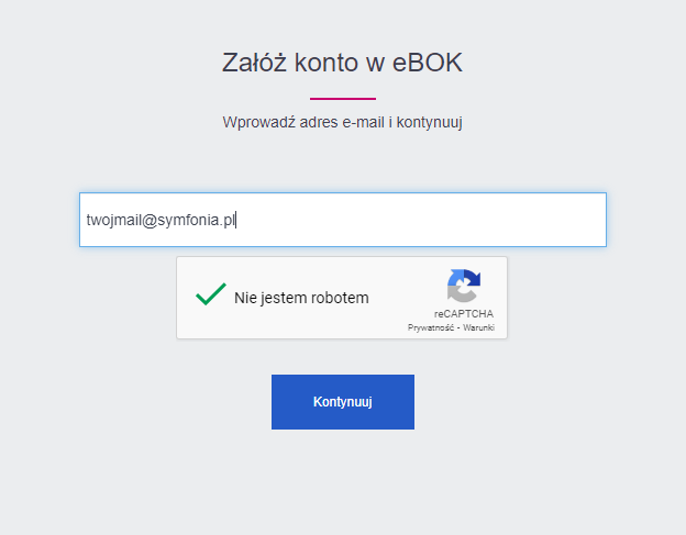 Wprowadzenie adresu e-mail podczas rejestracji w Symfonia eBOK