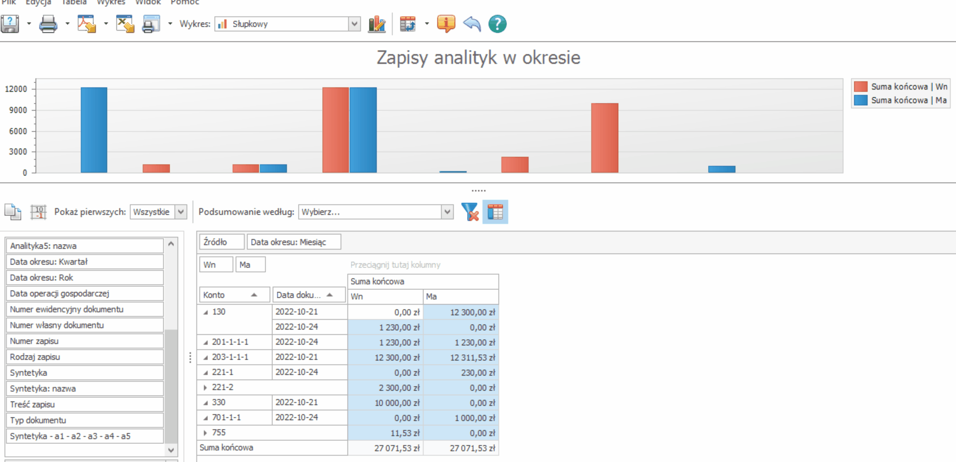 [F50/FKF] Raport Zapisy na koncie dla wszystkich kont lub wybranych z importem do Excela