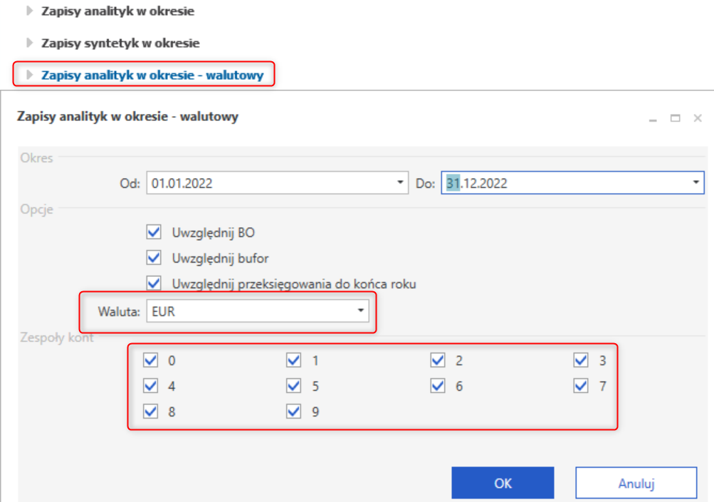 [F50/FKF] Raport Zapisy na koncie dla wszystkich kont lub wybranych z importem do Excela